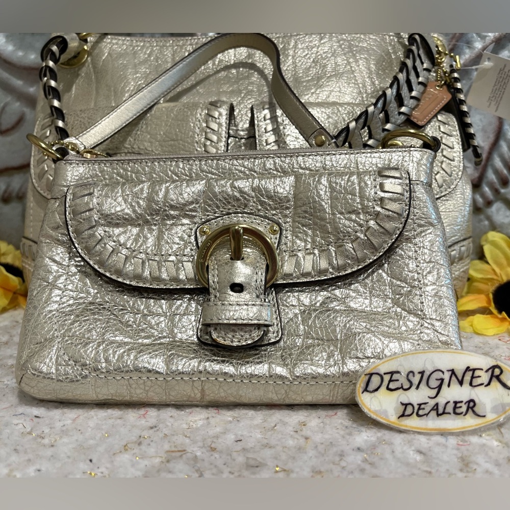 COACH Poppy Metallic Leather Whipstitch Hippie 19014 NWT + Wristlet RARE! - Picture 6 of 13
